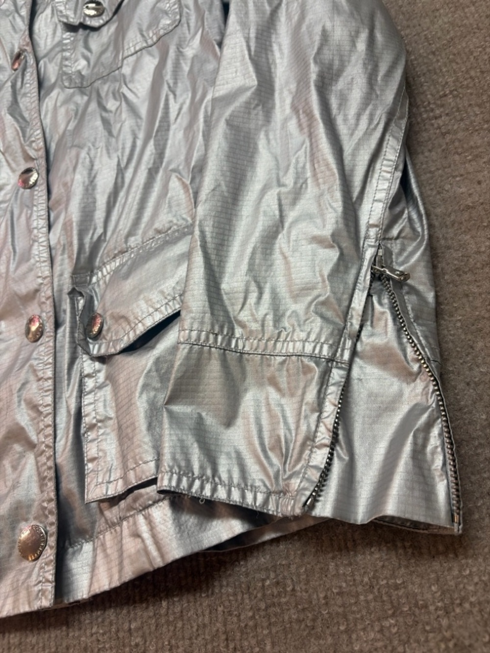 Lauren Ralph Lauren Silver Metallic Utility Jacket Lightweight Size S 0787 - Picture 3 of 5